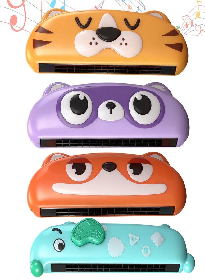 Lukmaa 4 Pcs Harmonica for Kids Beginners Toddler Musical Instruments Toys 16 Hole Harmonica Easy to Learn C Key Cute Dog Tiger Fox Raccoon Mouth Organ Set Educational Toys for Baby Over 3 Years Old - Image 1